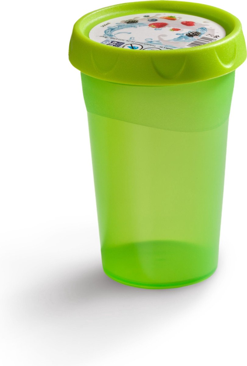 Drinkbeker met deksel groen - Lekvrije sluiting - Groen - Kunststof - 360 ml - BPA Free - Handig voor school / werk / onderweg