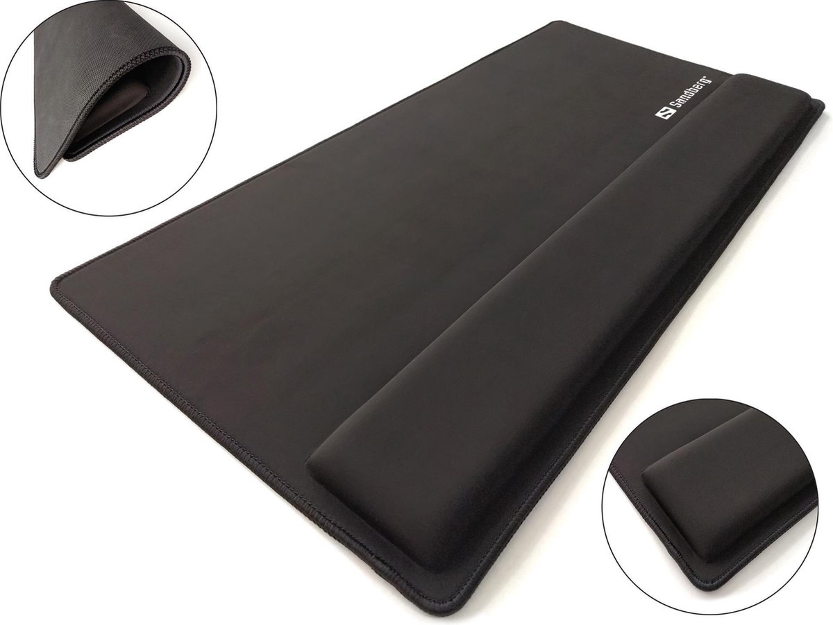 Desk Pad Pro XXL - Black - Monochromatic - Wrist rest - Non-slip base - Gaming mouse pad