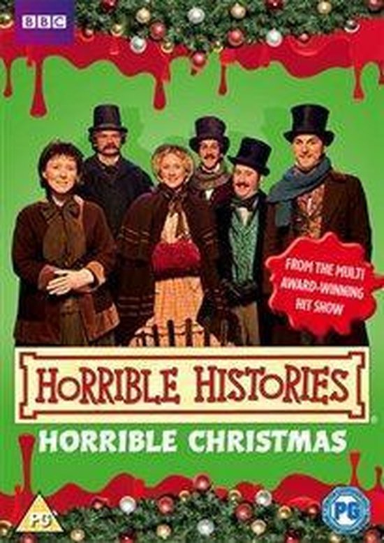 DVD-hoes van Horrible Histories: Horrible Christmas met een cast in Victoriaanse kleding, 'FROM THE MULTI AWARD-WINNING HIT SHOW' in rood.