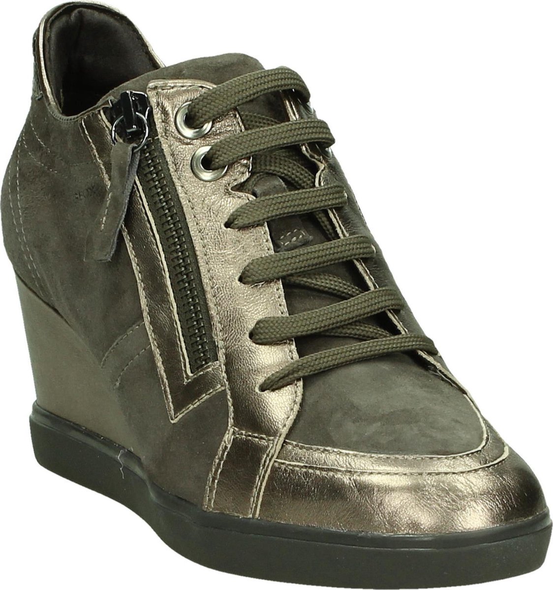 Geox - D 6467 D - Sneaker met sleehak - Dames - Maat 39 - Taupe - 9H6J  -Lead/Chestnut... | bol.com