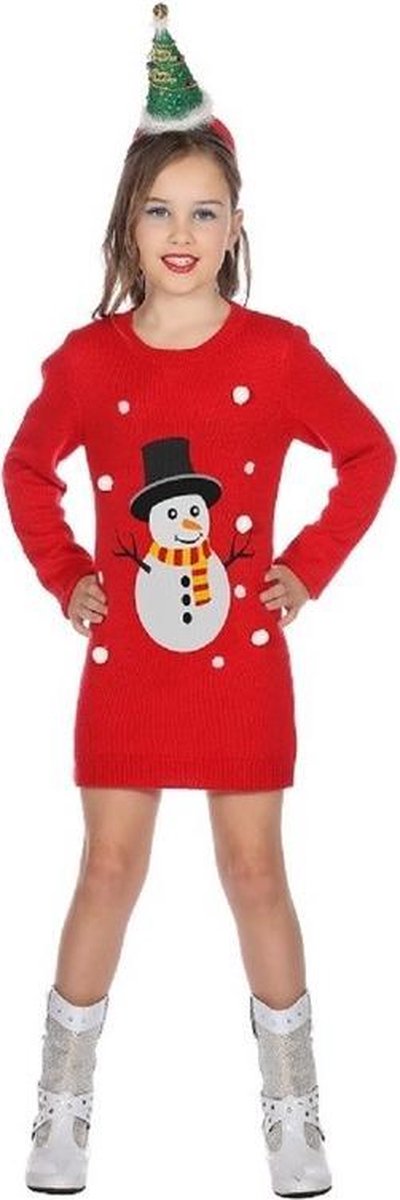 Rode kerst jurk met sneeuwpop voor meisjes 3/4 jaar (104/110) | bol.com