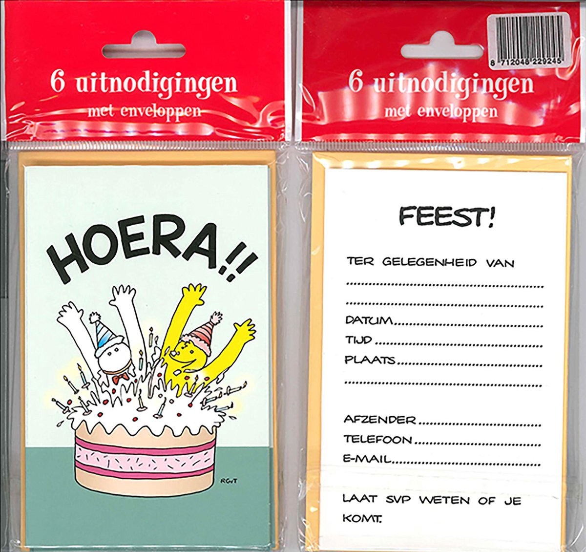 12 Uitnodigingskaartjes met envelop - Fokke & Sukke hoera - 9 x 13.5 cm