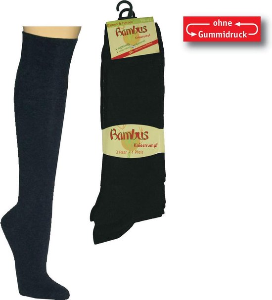 Bamboe sokken - kniekousen - 2 paar - zwart - maat 35/38