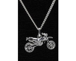 Zilveren Crossmotor ketting hanger