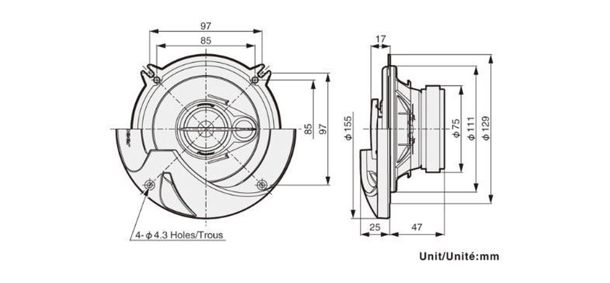 Pioneer TS-R1350S – 13 cm 2-weg coaxiale autospeakers – 250 W max / 35 W RMS – R-Series – Inclusief speakergrills – foto 3