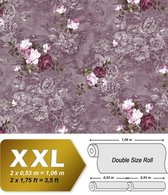 Bloemen behang EDEM 9045-25 vliesbehang gestempeld in romantisch design mat purper aubergine wijnrood wit 10,65 m2