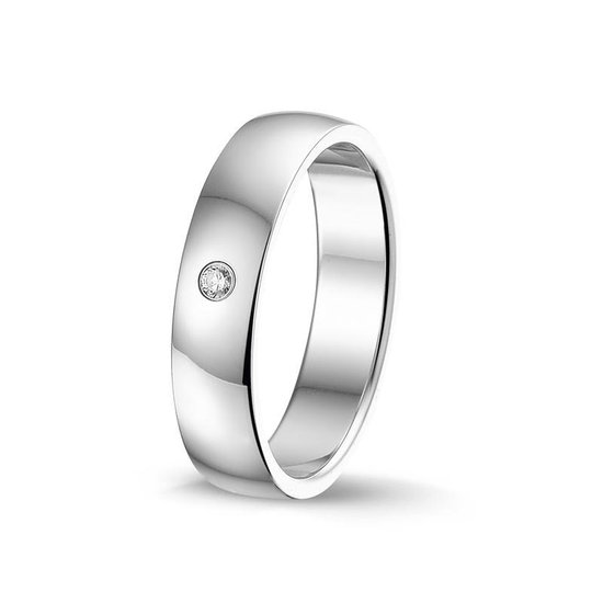 TRESOR Klassieke bolle ring met Swarovski zirconia steentje - Gerhodineerd zilver - 5mm breed