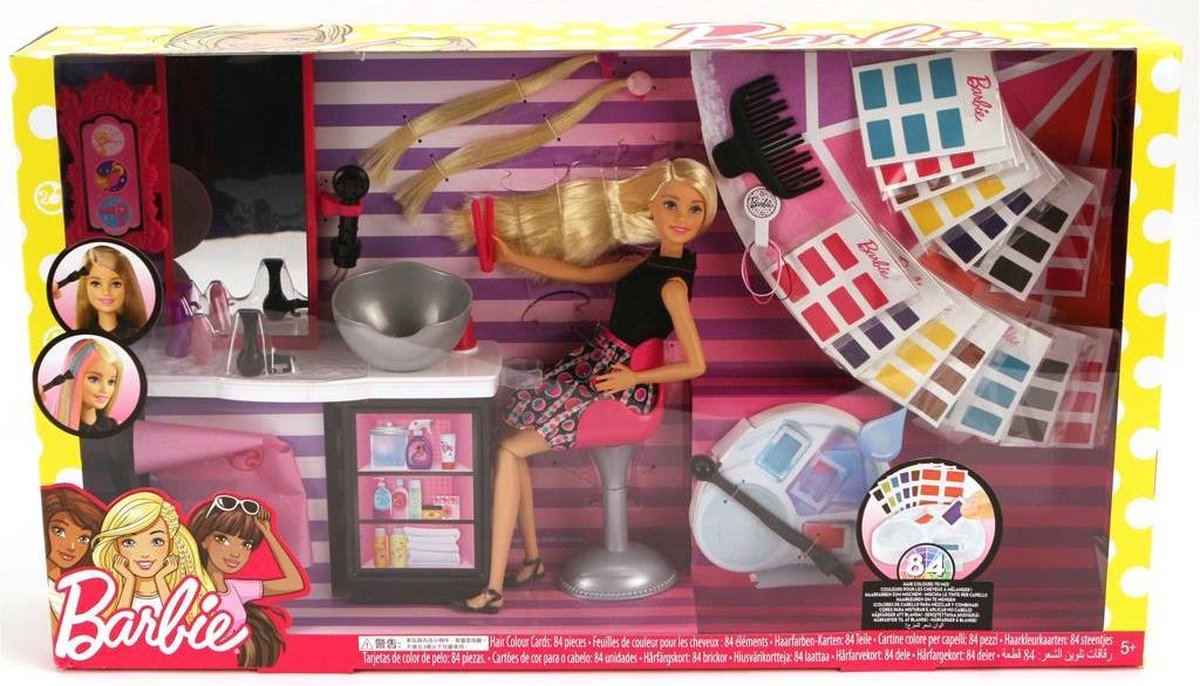 Barbie haarsalon speelset - pop en kapsalon met hippe kleuren op kaartjes -  Mattel | bol.com