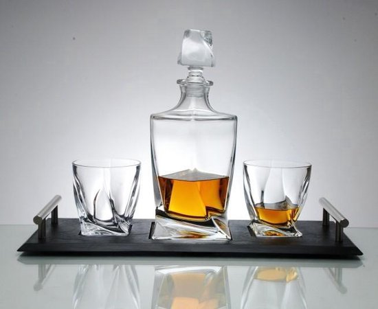 Crystalite A Quadro whiskey karaf met 6 whiskey glazen - Crystalite