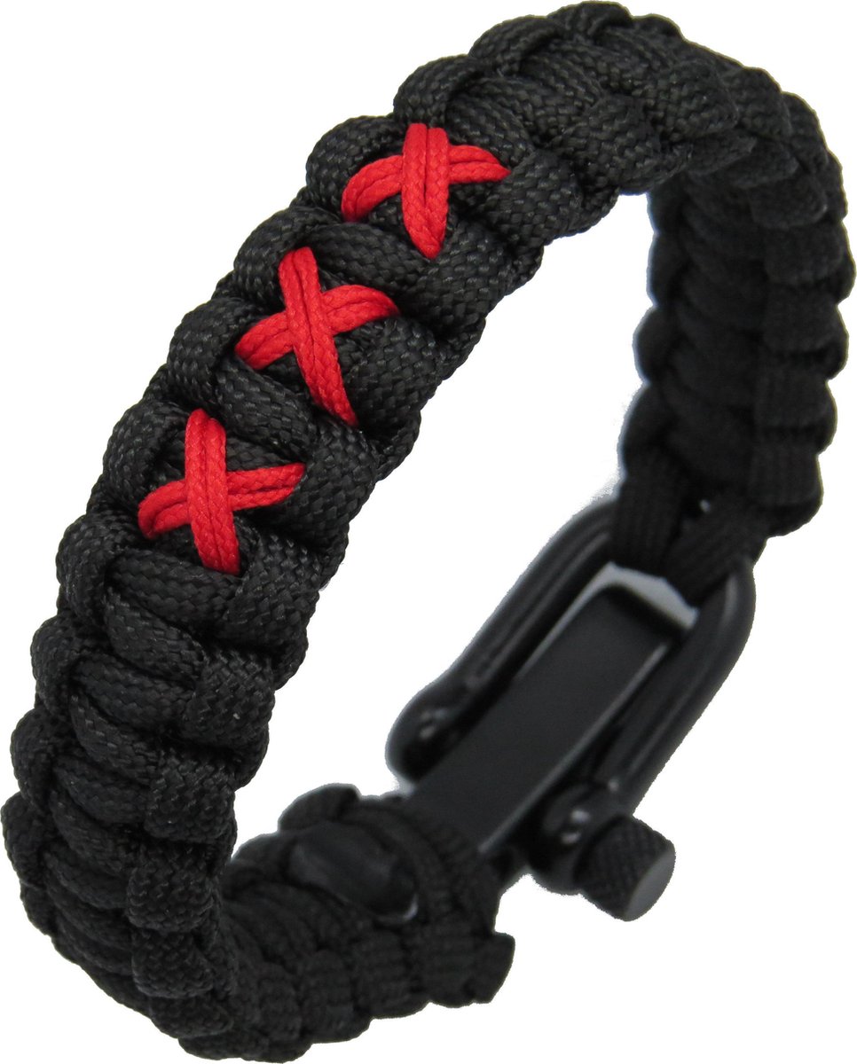Handgemaakte Zwarte Paracord Armband - Duurzame Armband met Drie Rode Kruizen - Een Stijlvolle Verwijzing naar Amsterdam - XXX - Mokum - Andreaskruizen - 020