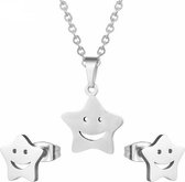 RVS ster smiley sieradenset zilverkleur | oorbellen | ketting met hanger