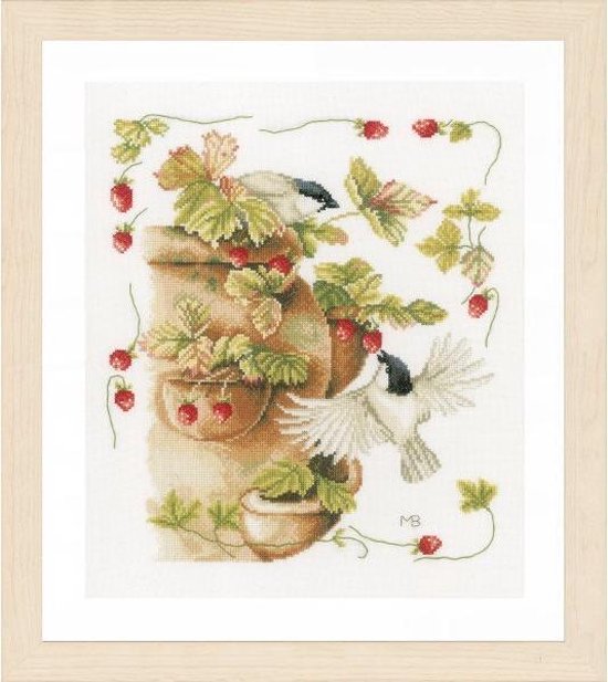 Telpakket kit Aardbeien en vogels  - Lanarte - PN-0168599