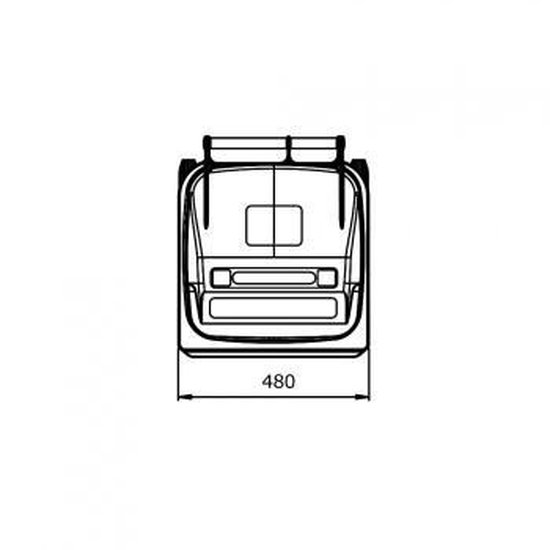 Technische tekening van de blauwe mini-container, breedte 480.