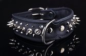 Dog's Companion Leren Halsband - met Spikes - Lengte: 45cm Verstelbaar van: 32-41 cm x 40 mm - Zwart