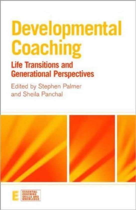 Boek 'Developmental Coaching: Life Transitions and Generational Perspectives', rood-oranje abstracte achtergrond.