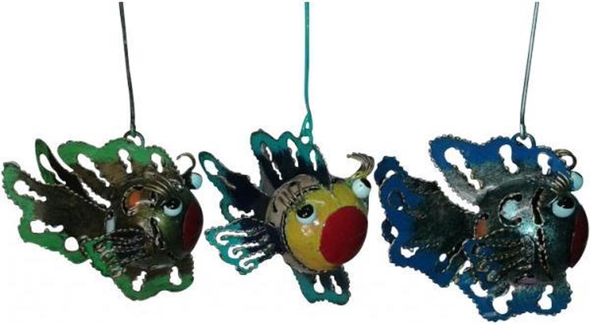 Set van 3 metalen decoratie vissen