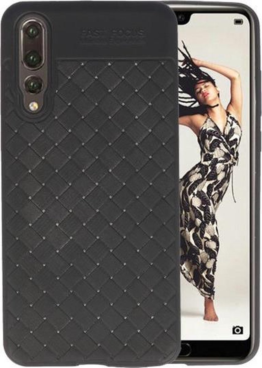 Zwart Geweven TPU case hoesje voor Huawei P20 Pro