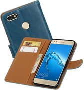 Zakelijke Book Case Telefoonhoesje Geschikt voor de Huawei P9 Lite Mini - Portemonnee Hoesje - Pasjeshouder Wallet Case - Blauw