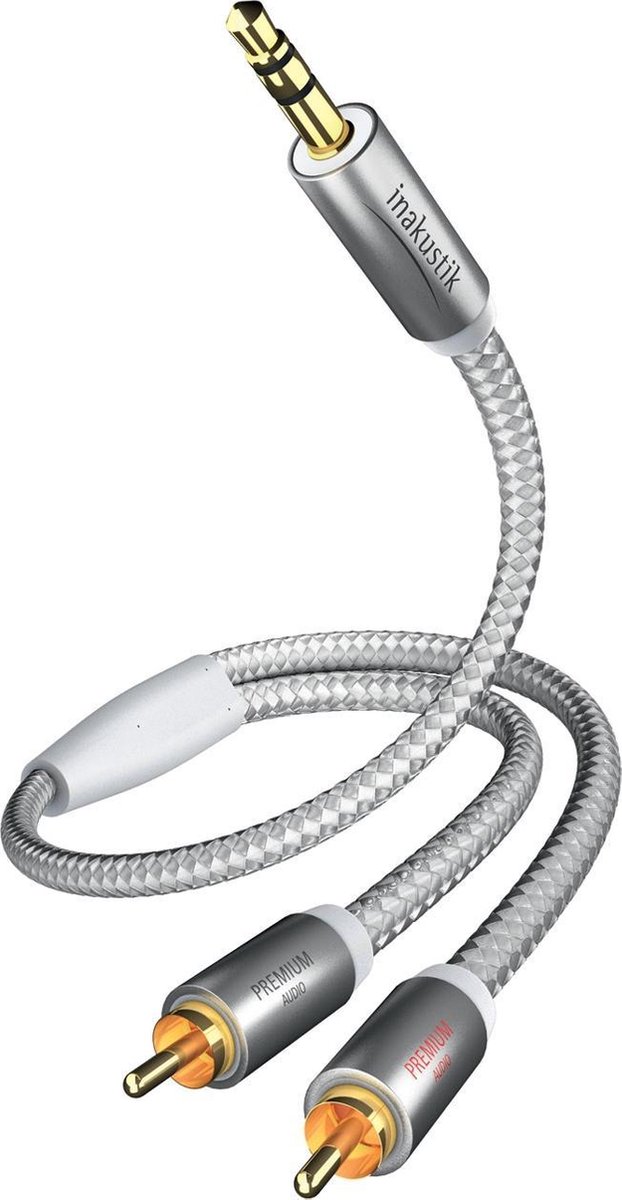Inakustik 004100015 Cinch / Jackplug Audio Aansluitkabel [2x Cinch-stekker - 1x Jackplug male 3,5 mm] 1.50 m Wit, Zilve