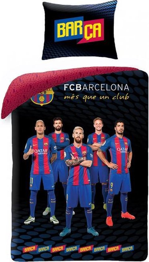 zuur Vochtigheid na school FC Barcelona Team Barca Dekbedovertrek - Eenpersoons - 140x200 cm - Black |  bol.com