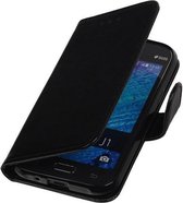 Zwart Smartphone TPU Booktype Samsung Galaxy J1 2015 Wallet Cover Hoesje