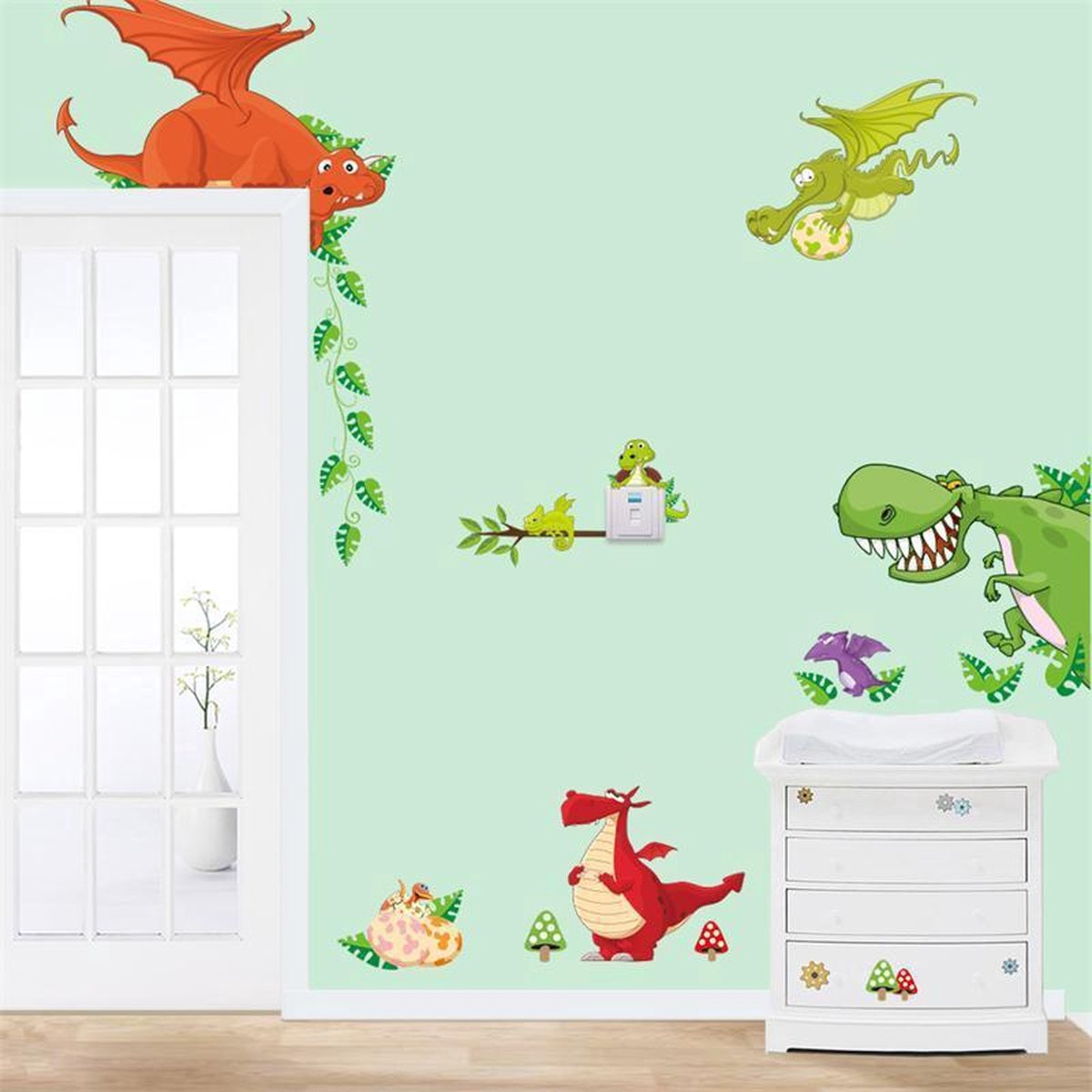 Muursticker met dino's - Muursticker met dinosauriërs - Muursticker dino's- Muursticker dinosauriërs - Muursticker met monsters - Muursticker monsters - Afmeting L30 x B90 cm