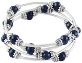 Zoetwater parel armband Three Loops Dark Blue Pearl - echte parels - donker blauw - zilver - wikkelarmband