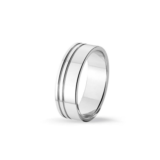 TRESOR Ring blinkend gepolijst met 2 blinkende groefjes - Gerhodineerd sterling zilver - 7mm breed