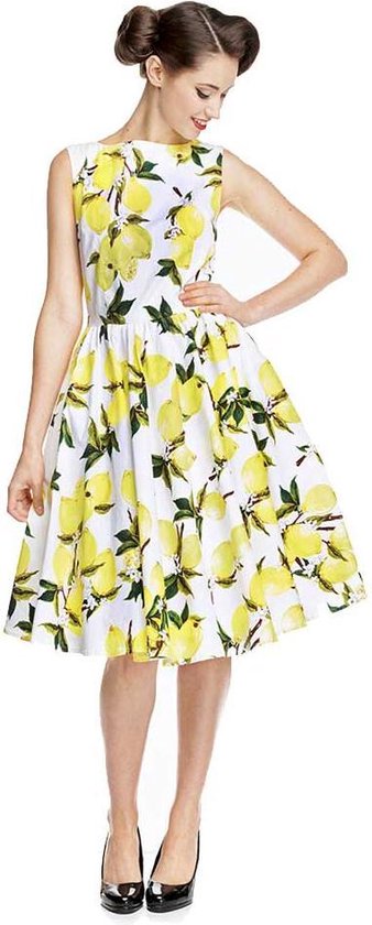 Swing Audrey jurk met citroenen print wit/geel - Vintage, 50's, Rockabilly  - L/NL40 -... | bol.com