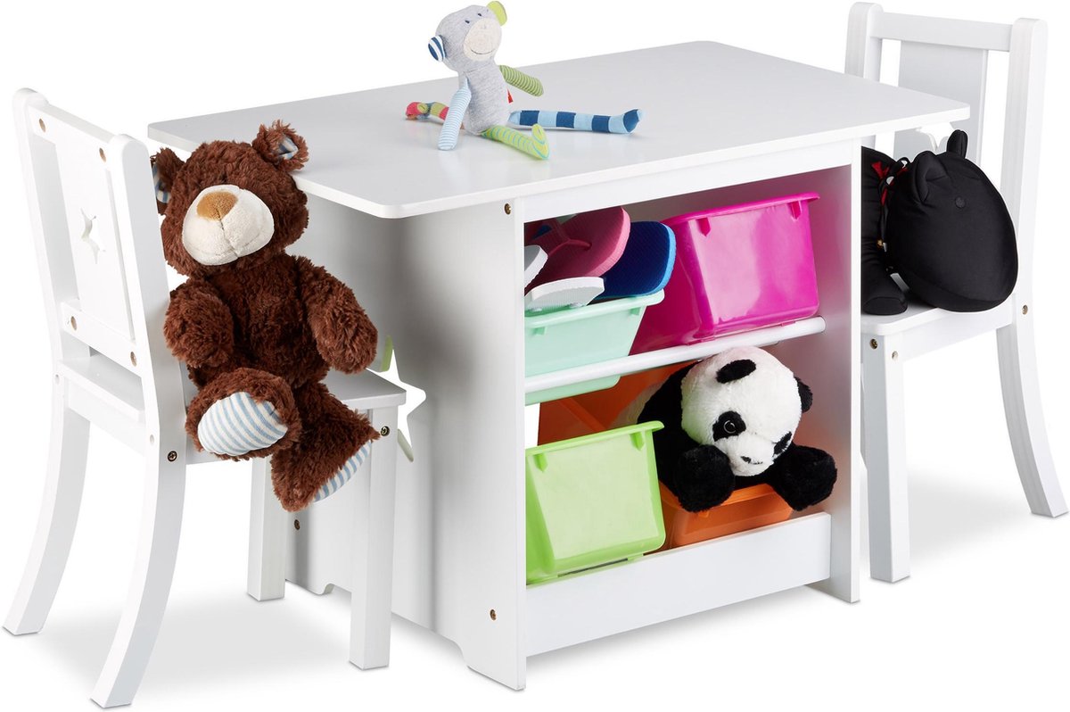 Relaxdays kindertafel met stoelen Hout Met opbergruimte