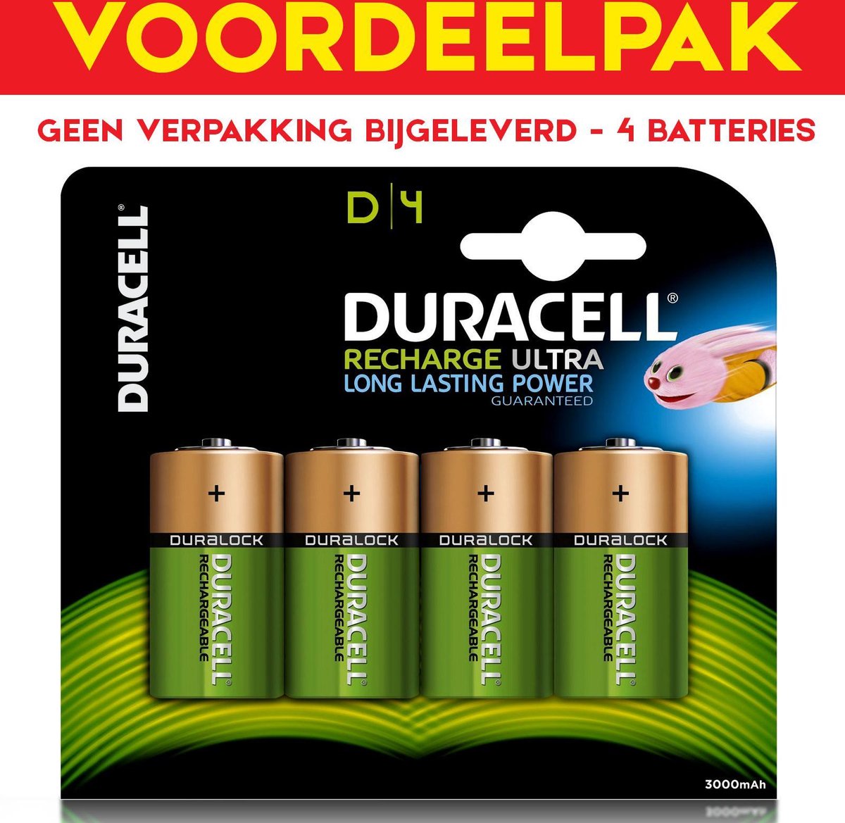 Duracell D Oplaadbare batterijen - onverpakt - 4 stuks - 3000mAh - 4-pack