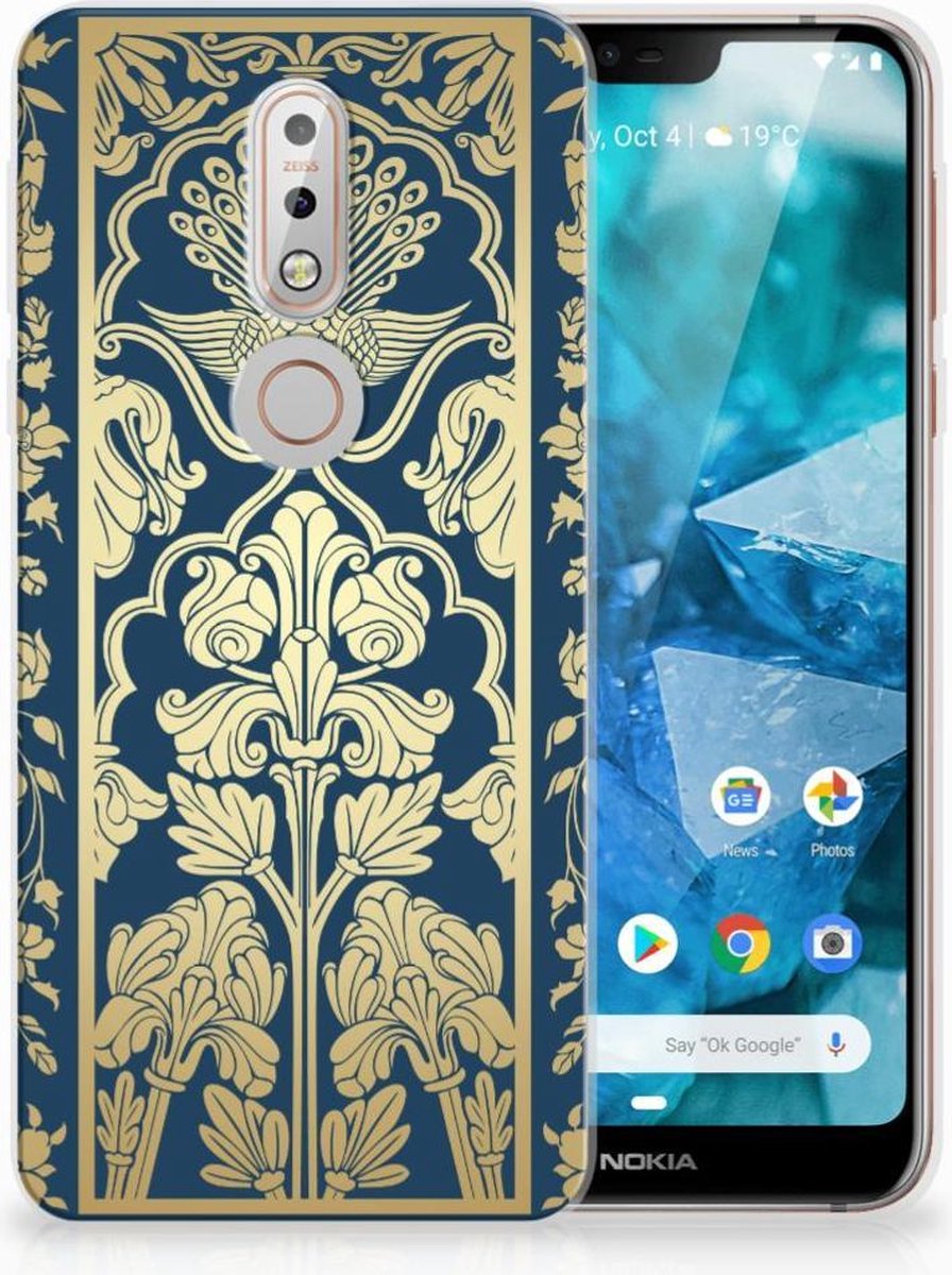 TPU Hoesje voor Nokia 7.1 TPU Case Beige Flowers