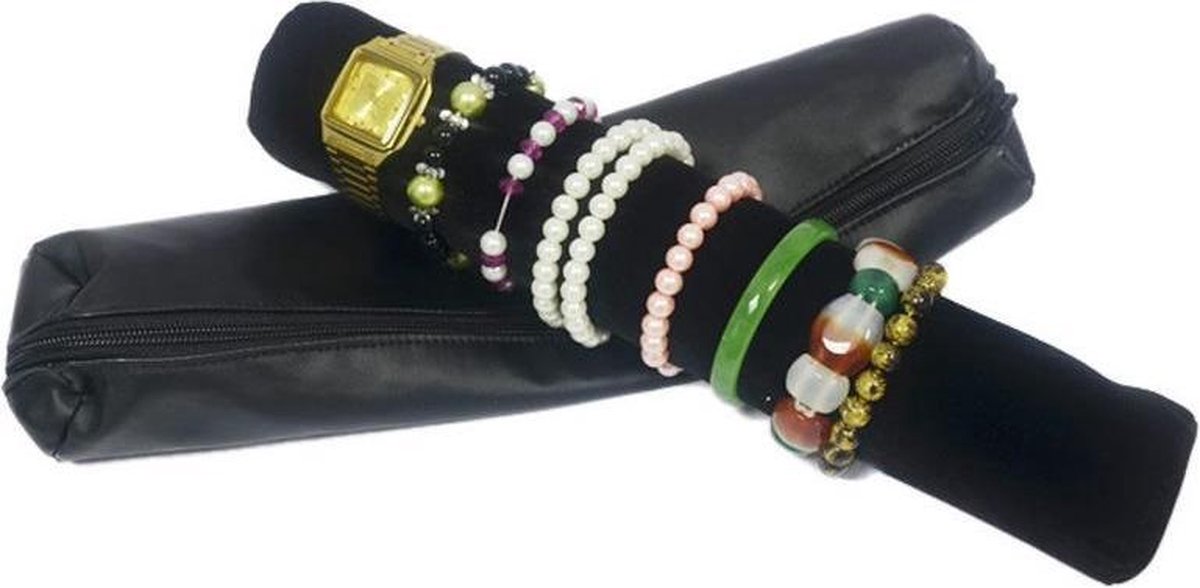 Fliex Armbanden etui Hoes Zwart - PU en velours - Ritssluiting