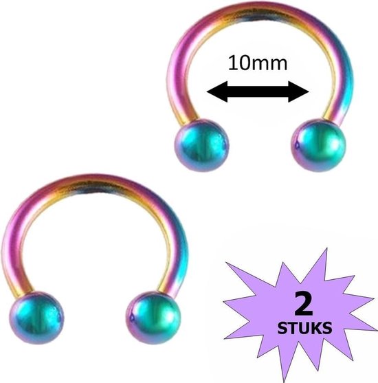 Fako Bijoux® - Piercing Barbell Circulaire - Fer à Cheval - 10mm - Multicolore - 2 Pièces