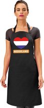 Nederlandse vlag in hart keukenschort/ barbecueschort zwart heren en dames - I love Nederland schort