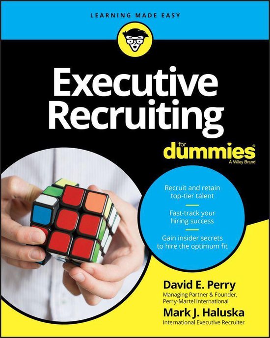 Boek 'Executive Recruiting for Dummies' met een Rubik's kubus in handen, die uitleg geeft over het aantrekken van toptalent.
