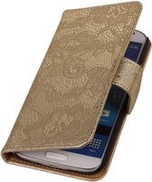 Mobieletelefoonhoesje - Samsung Galaxy S4 Hoesje Bloem Bookstyle Goud