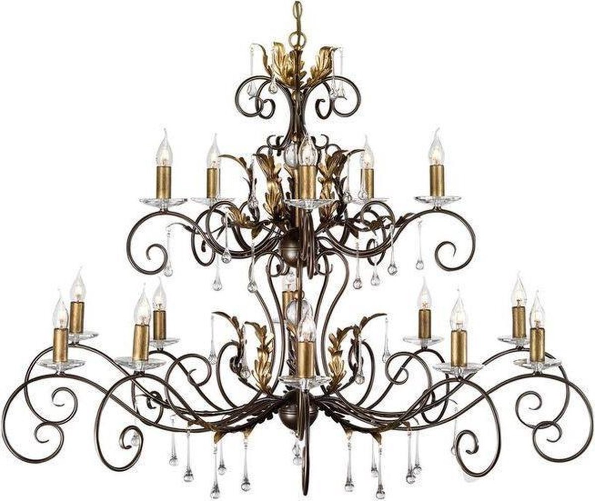 Bohemian Kroonluchter - Steady Lighting - Metaal - Bohemian - E14 - L: 125cm - Voor Binnen - Woonkamer - Eetkamer - Brons