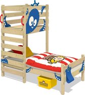 WICKEY Kinderbed, Eenpersoonsbed CrAzY Octopus blauw dekzeil Houten bed 90 x 200 cm