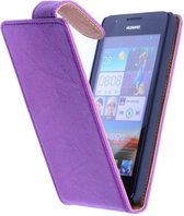 Polar Echt Lederen Huawei Ascend G510 Flipcase Hoesje Lila - Cover Flip Case Hoes