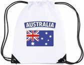 Australie nylon rijgkoord rugzak/ sporttas wit met Australische vlag