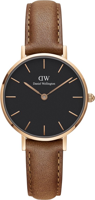 Daniel Wellington Petite Durham Black DW001001222 - Horloge - Leer - Lichtbruin - Ø 28mm