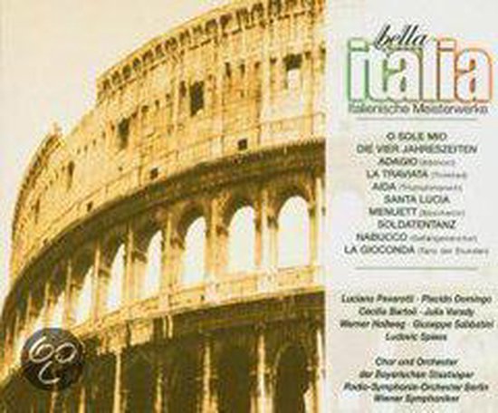 Albumhoes met de tekst 'bella italia' en een afbeelding van het Colosseum in Rome. Ernaast een tracklist.