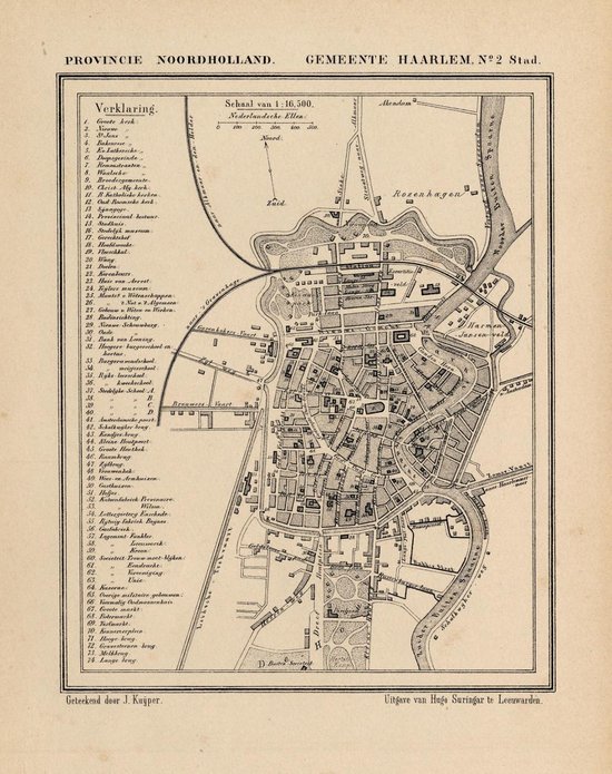 Historische kaart, plattegrond van de stad Haarlem in Noord Holland uit 1867 door Kuyper van Kaartcadeau.com