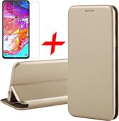 Samsung Galaxy A70 Hoesje + Screenprotector Case Friendly - Book Case Flip Wallet - iCall - Goud