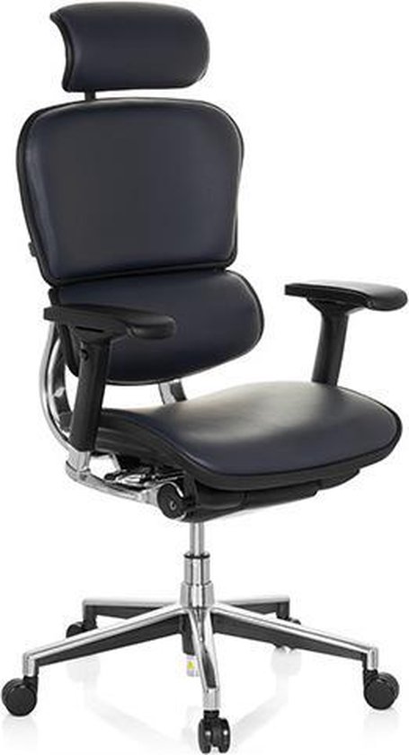 hjh office Ergohuman - Chaise de bureau - Chaise de direction - Cuir - Bleu foncé