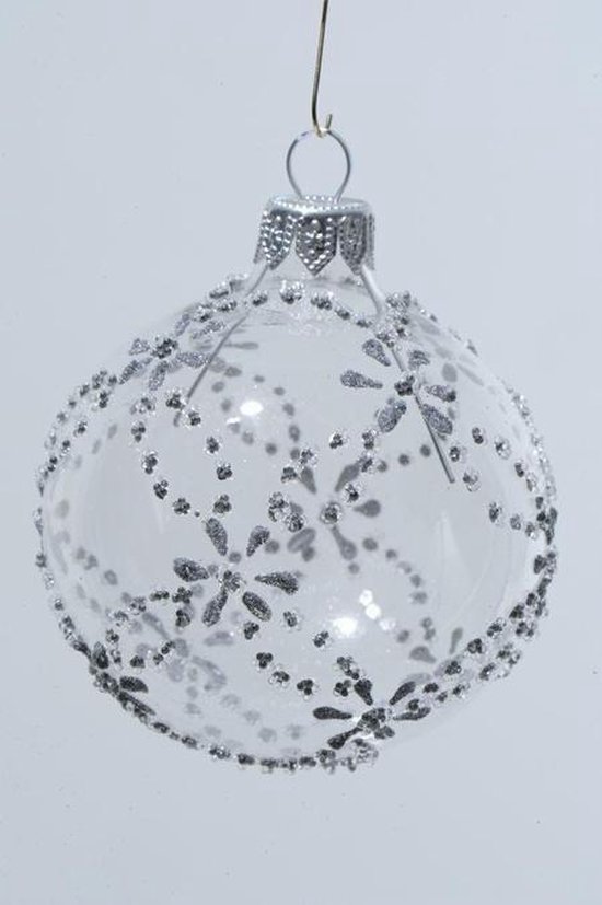 Glazen kerstballen bewerkt - transparant/zilver | bol.com