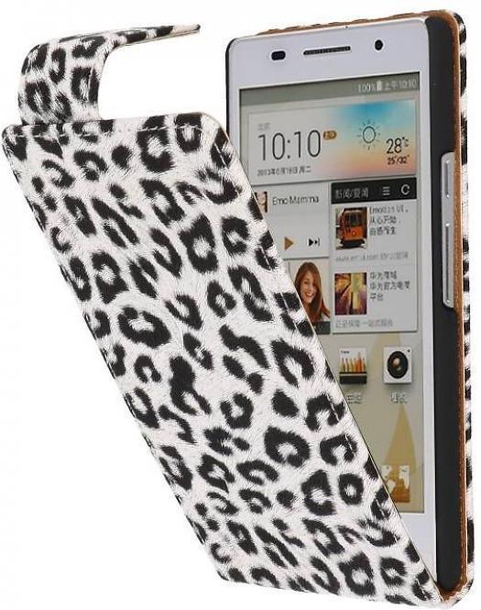 Luipaard Classic Flip Case Hoesjes - Hoesje Geschikt voor Huawei Ascend P6 Wit