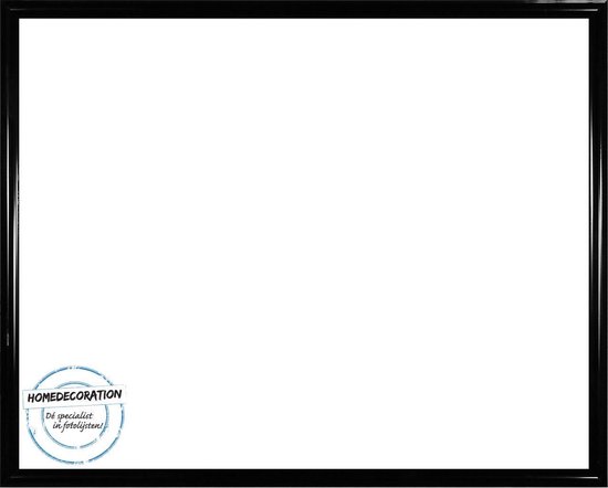 Un cadre photo noir brillant avec le logo 'HOMEDECORATION, Le spécialiste des cadres photo !'
