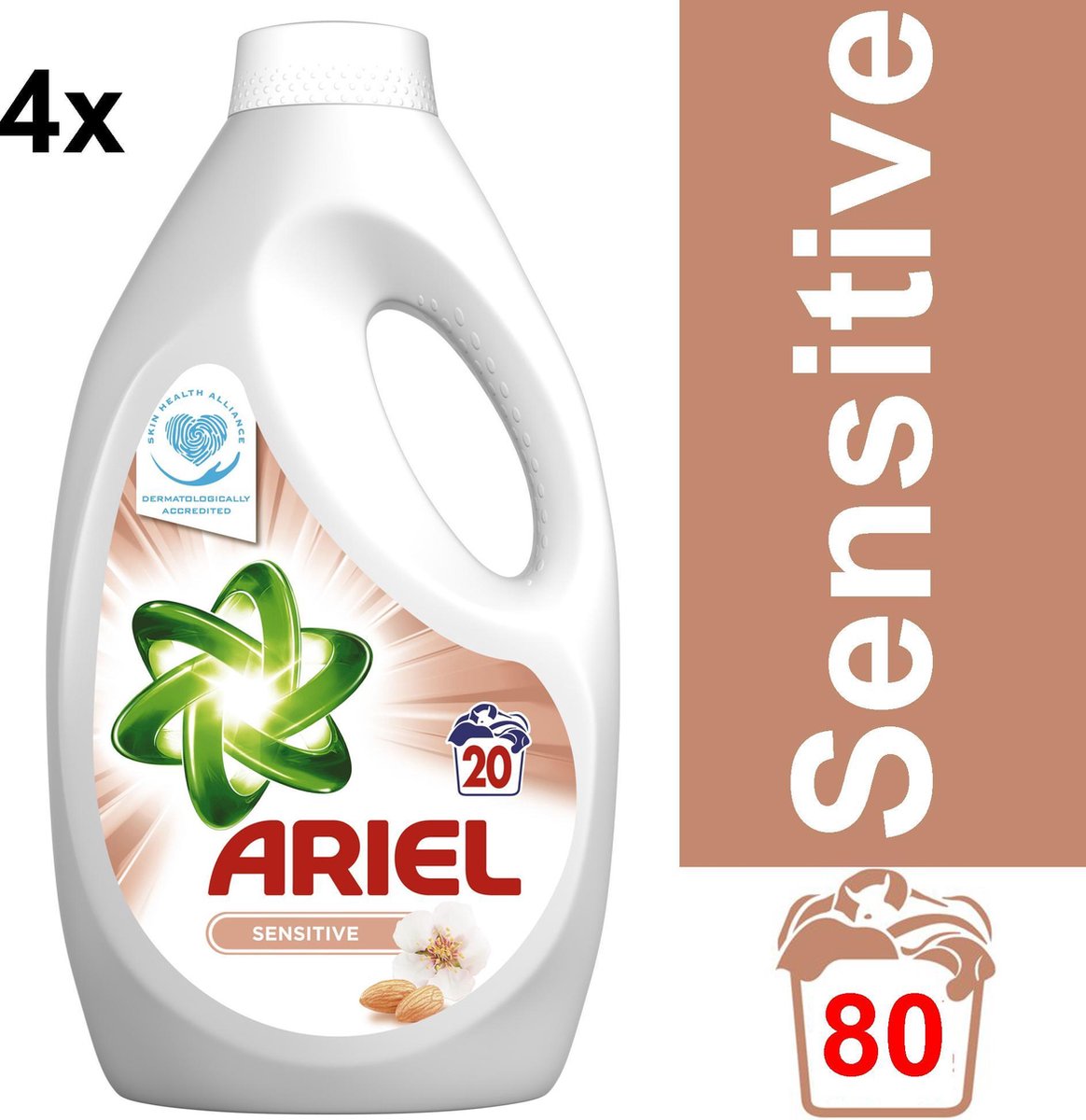 Ariel Sensitive - 4 x 20 Wasbeurten - Wasmiddel - Voordeelverpakking | bol